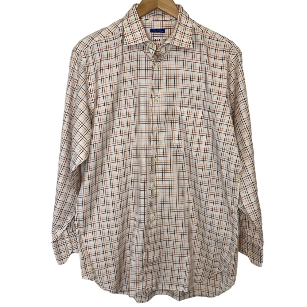 Royal classic men’s long sleeve button down plaid dress shirt 16?